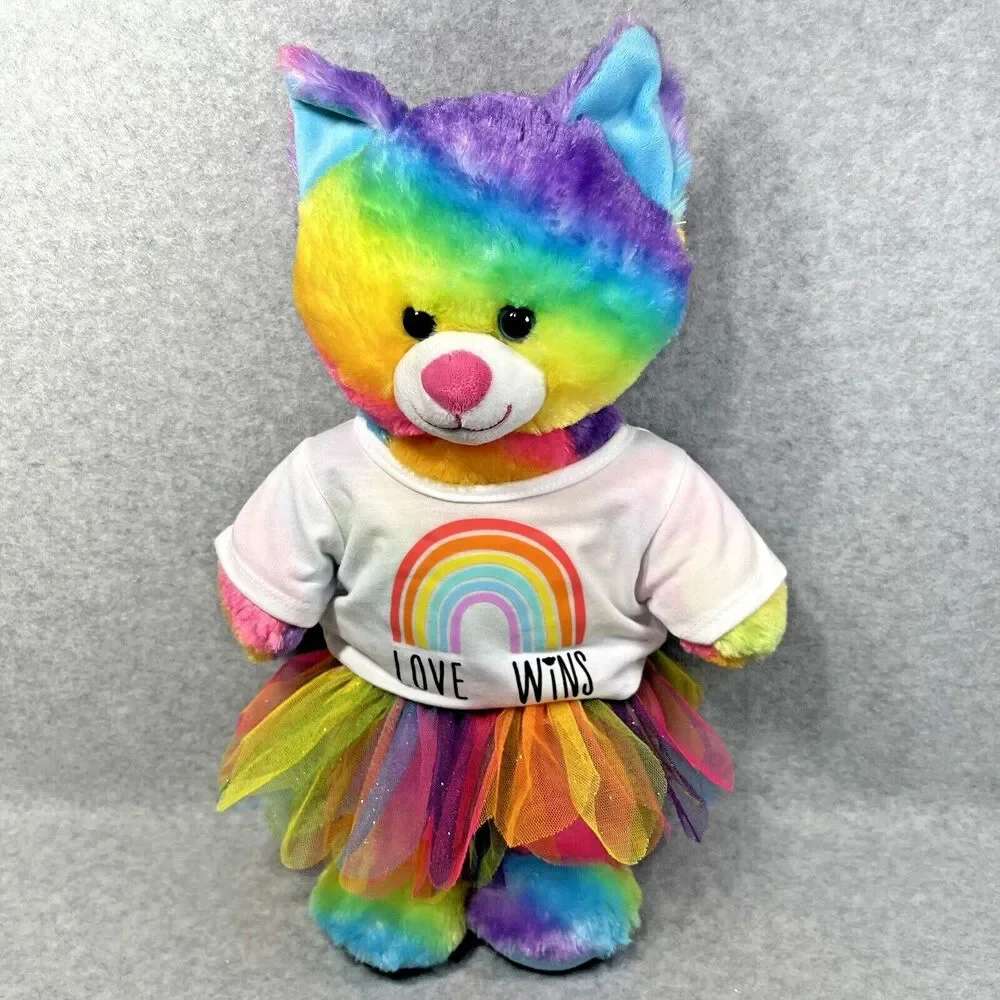Build A Bear Rainbow Kitty Cat w/Outfit Love Wins Shirt Tutu Plush Swirl Stripes